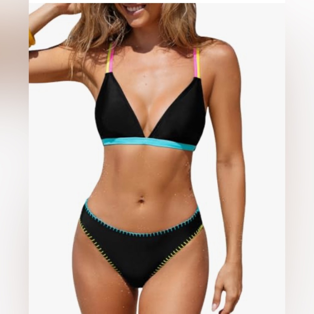 Cupshe Black Bikini with Vibrant Trim